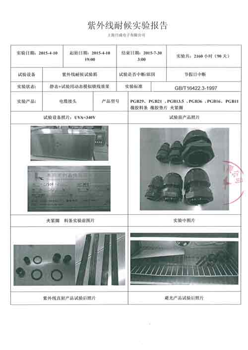 Nylon Connector UV-2160 Hour Report