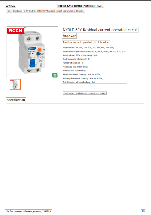 NXBLE-63Y Residual current operated circuit breaker